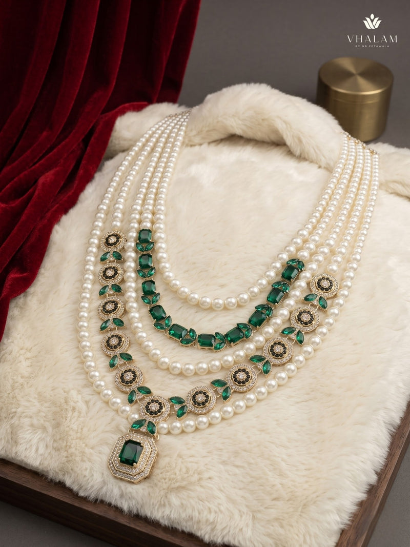 Emerald Green Pendant & Ivory Bead Dulha Mala, view 3