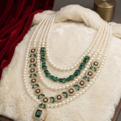 Emerald Green Pendant & Ivory Bead Dulha Mala, view 3