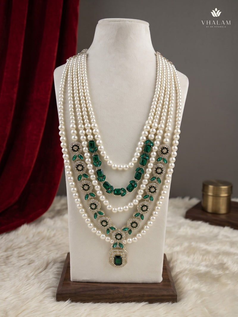 Emerald Green Pendant & Ivory Bead Dulha Mala, view 4
