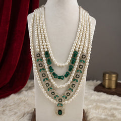 Emerald Green Pendant & Ivory Bead Dulha Mala, view 4