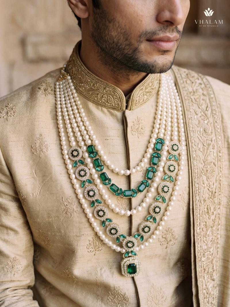 Emerald Green Pendant & Ivory Bead Dulha Mala, view 5