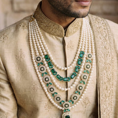 Emerald Green Pendant & Ivory Bead Dulha Mala, view 5