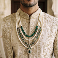 Emerald Green Pendant & Ivory Bead Dulha Mala, view 6