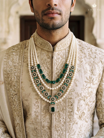 Emerald Green Pendant & Ivory Bead Dulha Mala