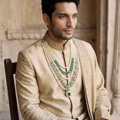 Emerald Green Pendant & Ivory Bead Dulha Mala, view 7