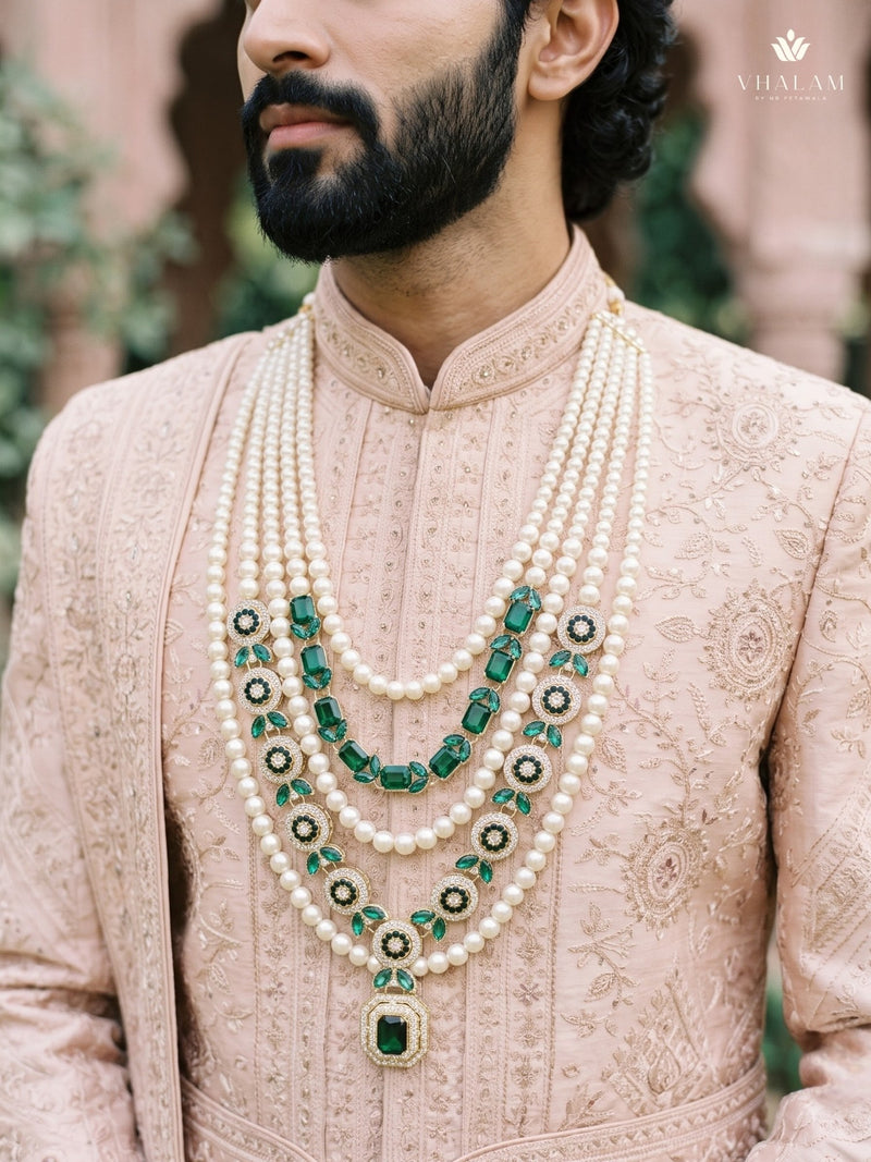 Emerald Green Pendant & Ivory Bead Dulha Mala, view 8