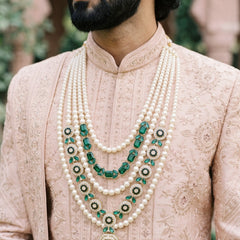 Emerald Green Pendant & Ivory Bead Dulha Mala, view 8