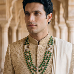 Emerald Green Teardrop & Ivory Bead Panel Dulha Mala, view 1