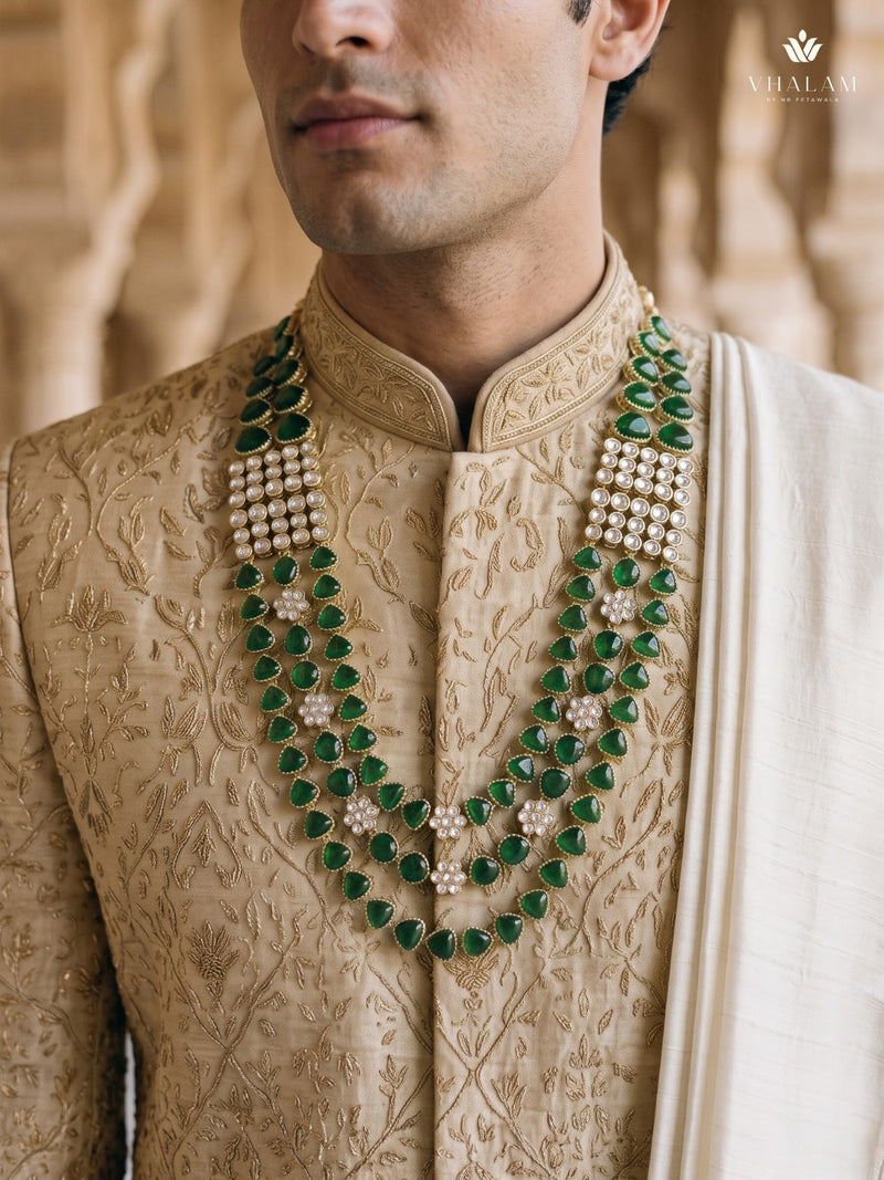 Emerald Green Teardrop & Ivory Bead Panel Dulha Mala, view 2