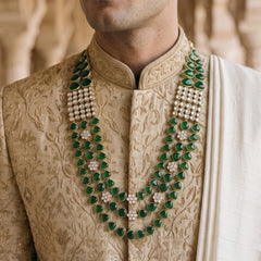 Emerald Green Teardrop & Ivory Bead Panel Dulha Mala, view 2