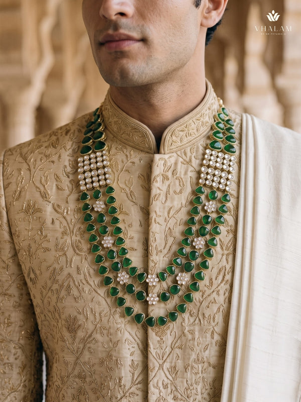 Emerald Green Teardrop & Ivory Bead Panel Dulha Mala, view 2
