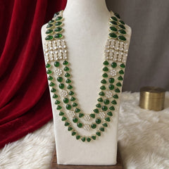 Emerald Green Teardrop & Ivory Bead Panel Dulha Mala, view 3