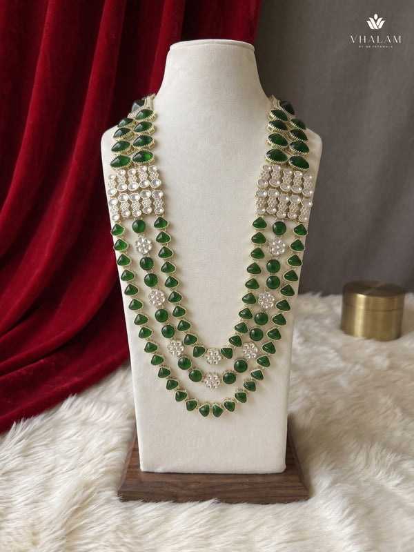 Emerald Green Teardrop & Ivory Bead Panel Dulha Mala, view 3