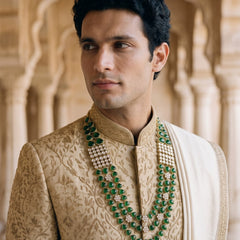 Emerald Green Teardrop & Ivory Bead Panel Dulha Mala, view 4