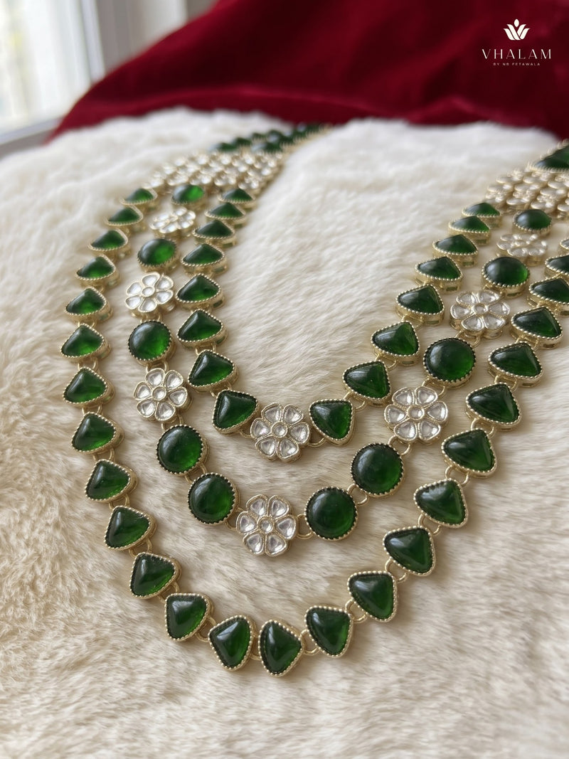 Emerald Green Teardrop & Ivory Bead Panel Dulha Mala, view 5