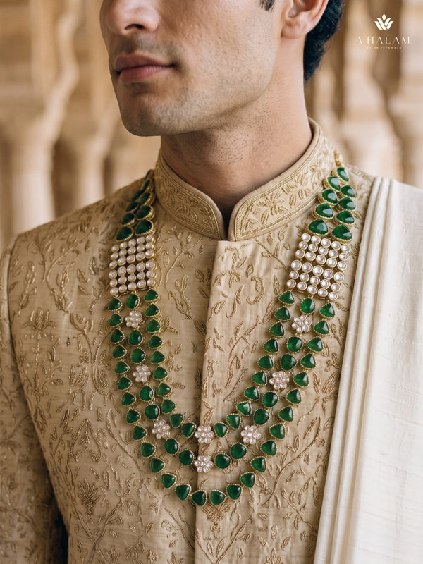 Emerald Green Teardrop & Ivory Bead Panel Dulha Mala, view 7