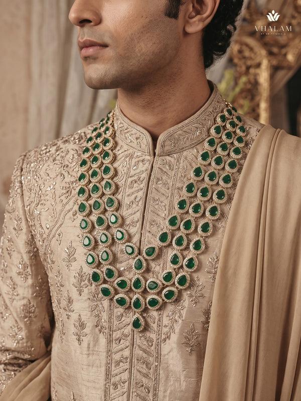 Emerald Green Teardrop Stone Layered Dulha Mala, view 1
