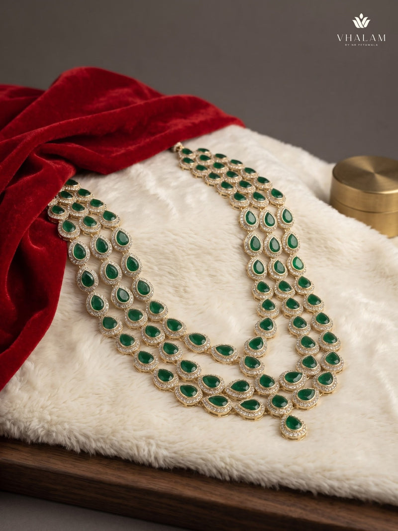 Emerald Green Teardrop Stone Layered Dulha Mala, view 2