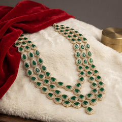 Emerald Green Teardrop Stone Layered Dulha Mala, view 2