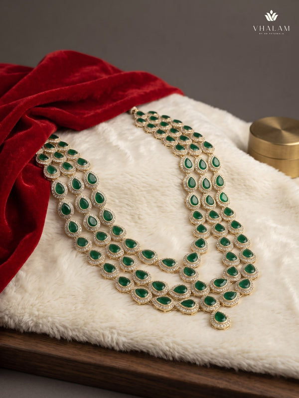Emerald Green Teardrop Stone Layered Dulha Mala, view 2