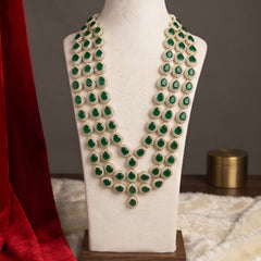Emerald Green Teardrop Stone Layered Dulha Mala, view 3