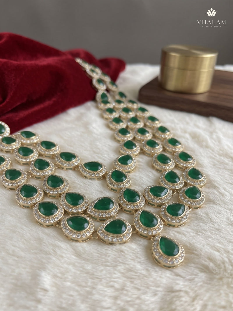 Emerald Green Teardrop Stone Layered Dulha Mala, view 4