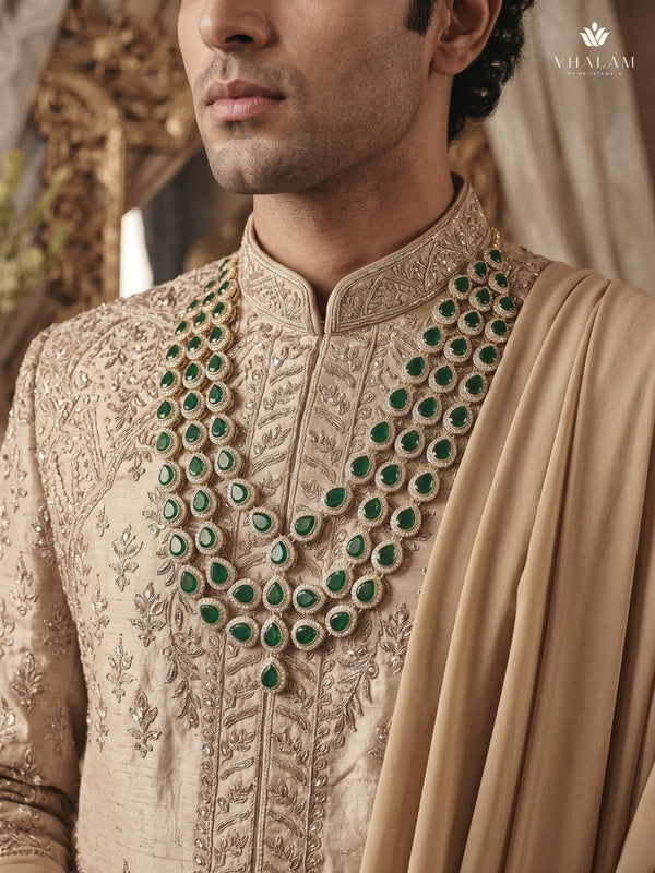 Emerald Green Teardrop Stone Layered Dulha Mala, view 5