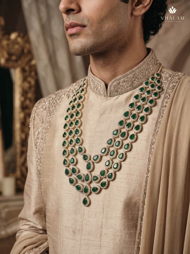 Emerald Green Teardrop Stone Layered Dulha Mala, view 7