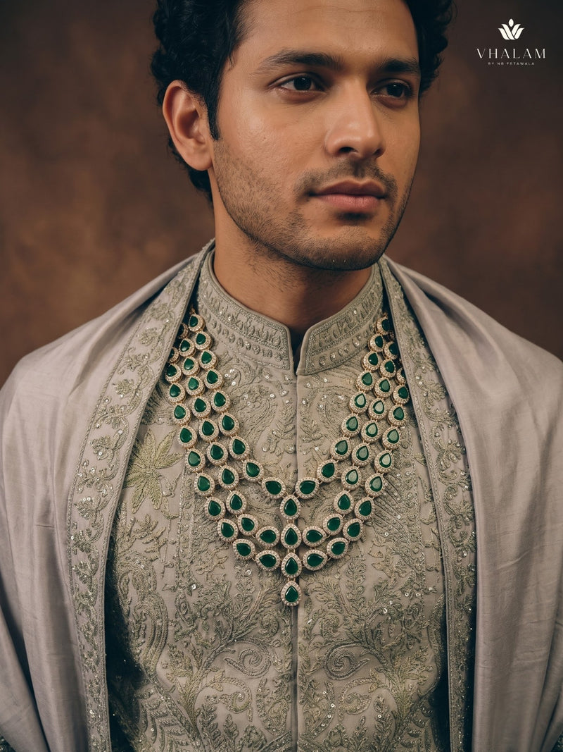 Emerald Green Teardrop Stone Layered Dulha Mala, view 8