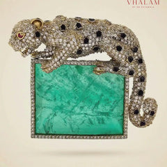 Royal Panther Pastel Green Stone Ceremonial Golden Brooch