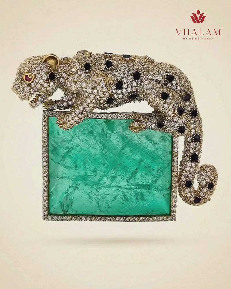 Royal Panther Pastel Green Stone Ceremonial Golden Brooch