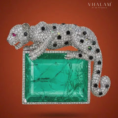 Royal Panther Pastel Green Stone Ceremonial Silver Brooch