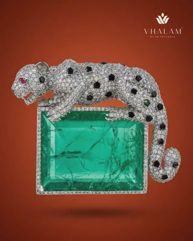 Royal Panther Pastel Green Stone Ceremonial Silver Brooch