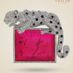 Royal Panther Pink Stone Ceremonial Silver Brooch