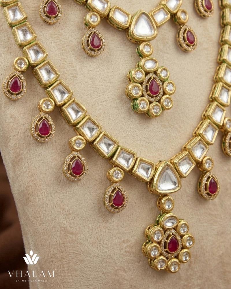 Ruby Red Heritage Brass Double-Layer Kundan Mala