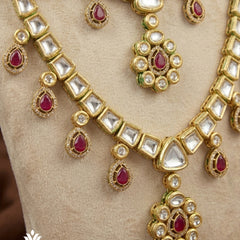 Ruby Red Heritage Brass Double-Layer Kundan Mala