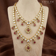 Ruby Red Heritage Brass Double-Layer Kundan Mala