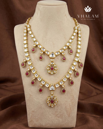 Ruby Red Heritage Brass Double-Layer Kundan Mala
