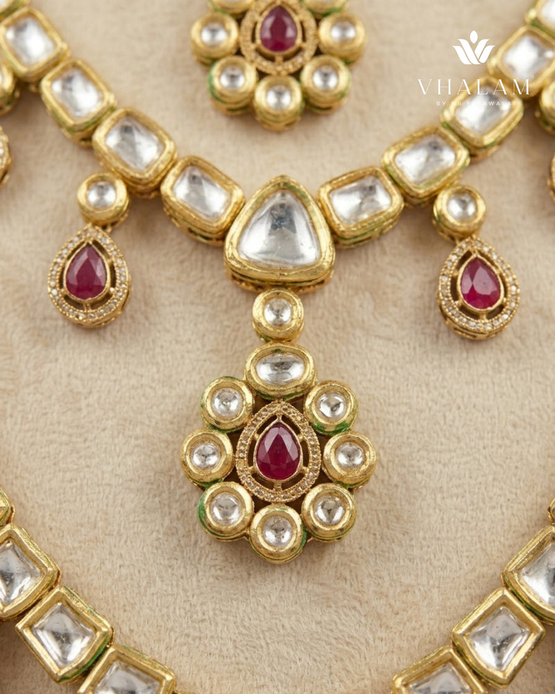Ruby Red Heritage Brass Double-Layer Kundan Mala