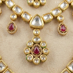 Ruby Red Heritage Brass Double-Layer Kundan Mala