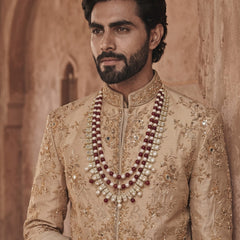 Ruby Red & Ivory Bead Layered Dulha Mala, view 1