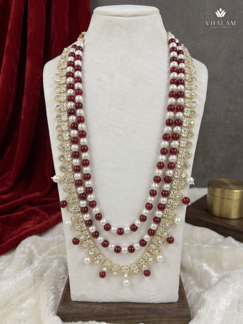 Ruby Red & Ivory Bead Layered Dulha Mala, view 2