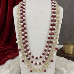 Ruby Red & Ivory Bead Layered Dulha Mala, view 2