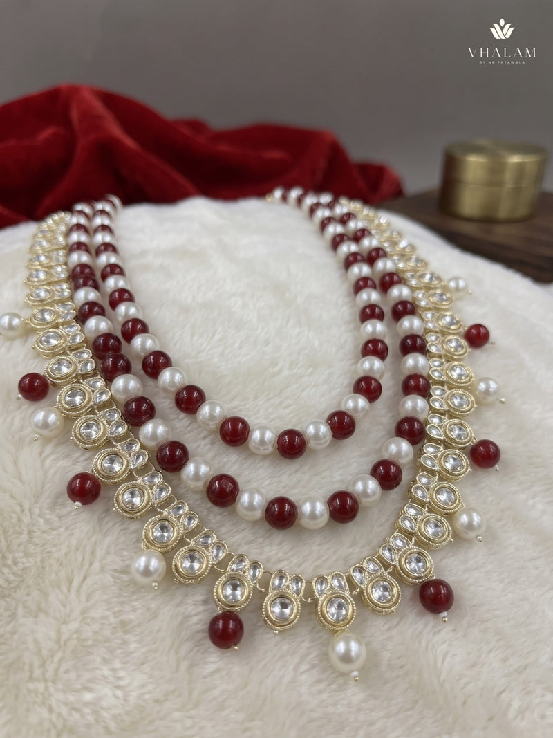 Ruby Red & Ivory Bead Layered Dulha Mala, view 3