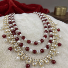 Ruby Red & Ivory Bead Layered Dulha Mala, view 3