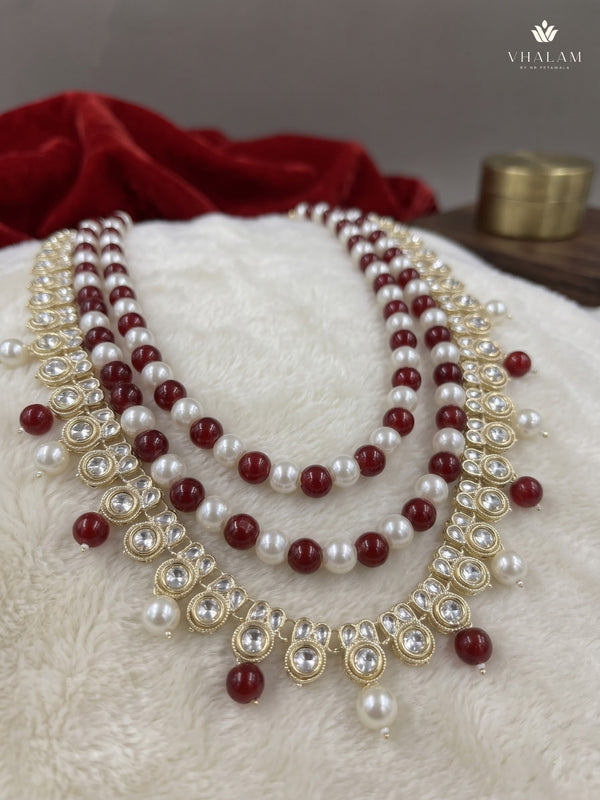 Ruby Red & Ivory Bead Layered Dulha Mala, view 3