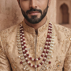 Ruby Red & Ivory Bead Layered Dulha Mala, view 4