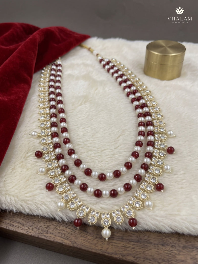 Ruby Red & Ivory Bead Layered Dulha Mala, view 5