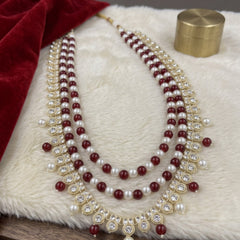 Ruby Red & Ivory Bead Layered Dulha Mala, view 5