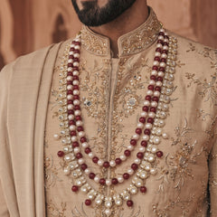 Ruby Red & Ivory Bead Layered Dulha Mala, view 6